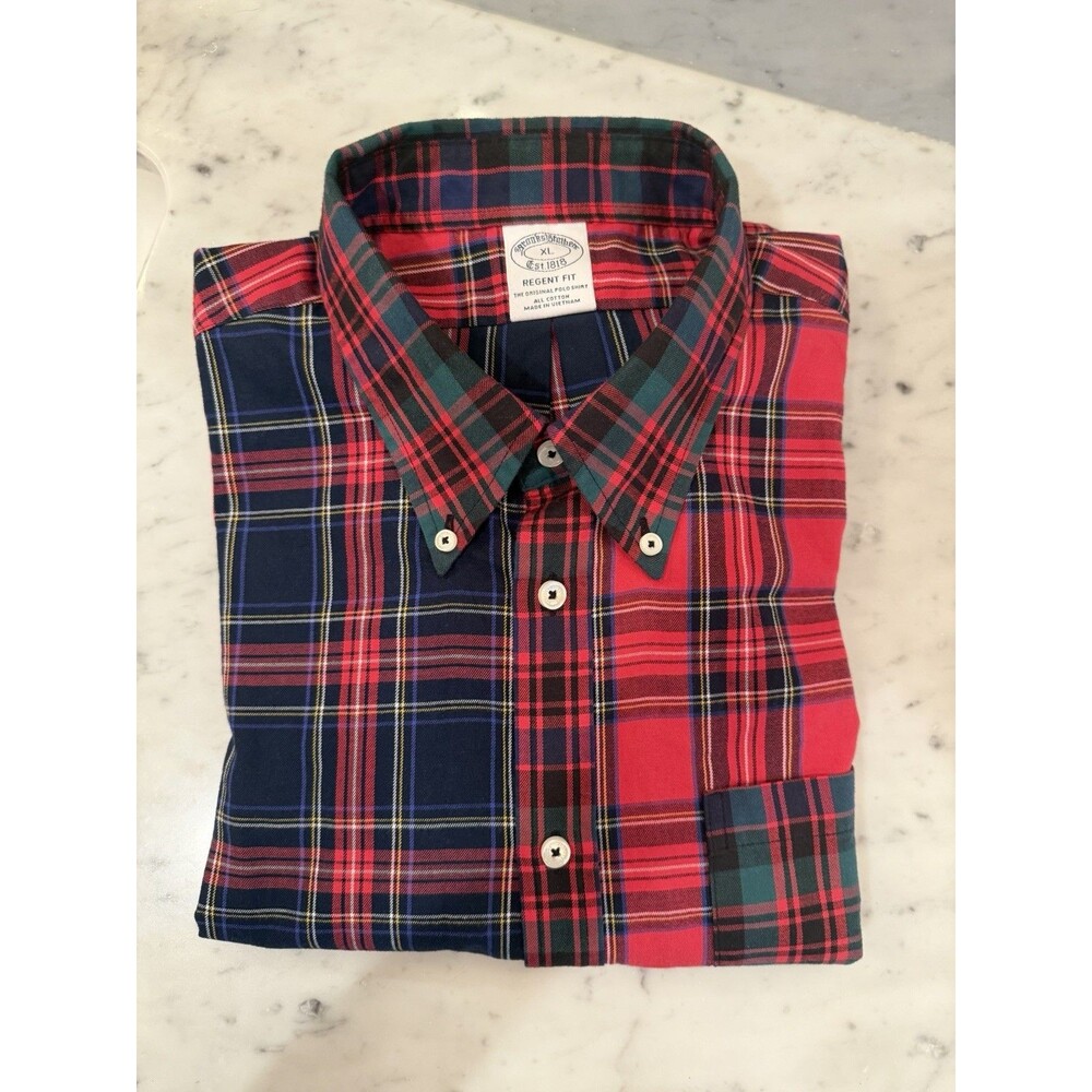 Brooks Brothers XL Regent Fit Shirt Patchwork Plaid Brushed Cotton Twill Perfect